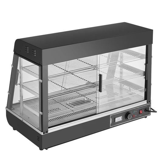KFFKFF Triple-Layer Commercial Food Heating Showcase, 1500W Illuminated Food Warming Display, Shelf and Temperature Adjustability, 86℉~185℉ Steam Heated, 130L Capacity