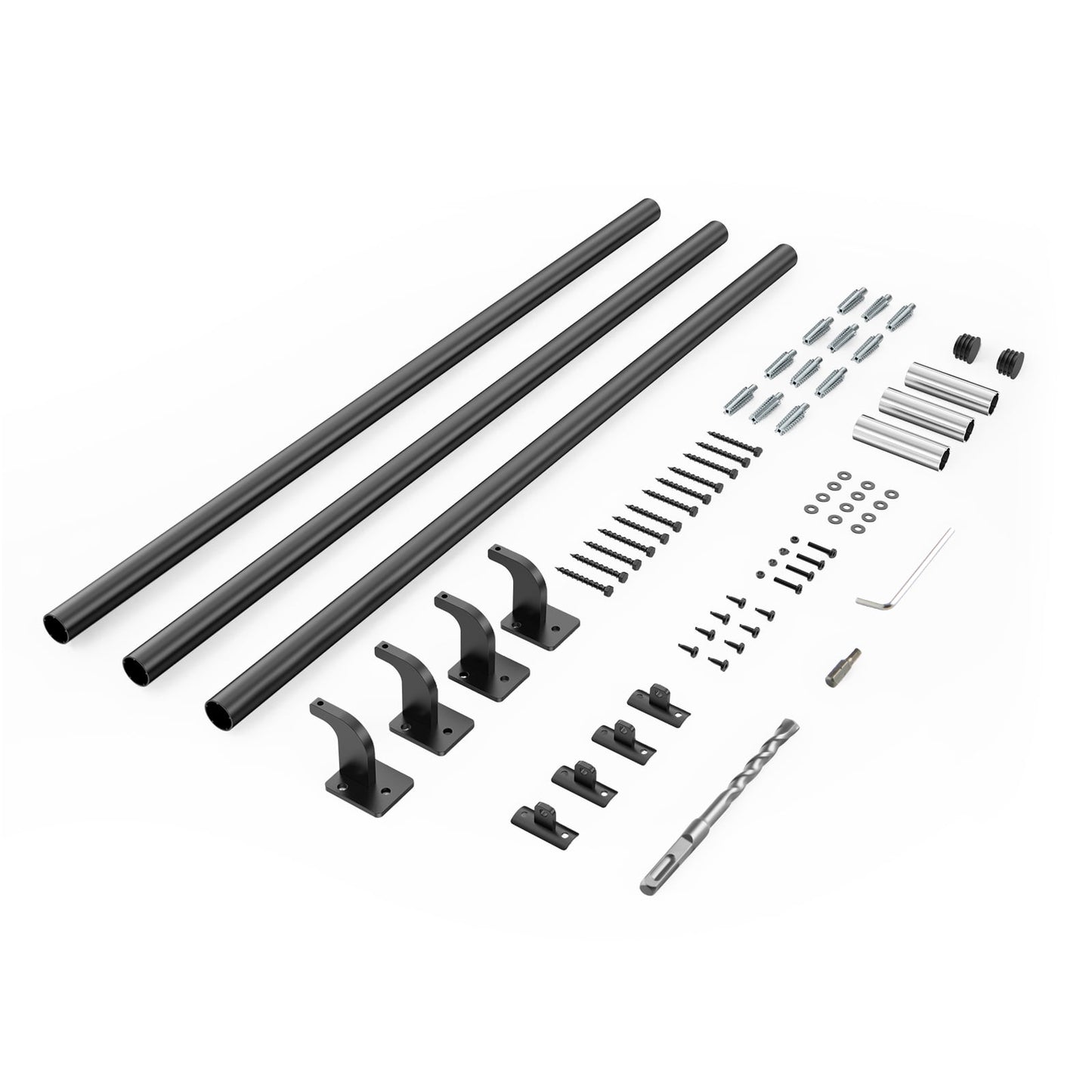 KFFKFF Wall Mounted Stair Handrail, 12ft Pipe Staircase Handrail, Black Galvanized Aluminum, 1.26 inch Pipe Diameter, Indoor & Outdoor Railing, Industrial Hand Rail for Steps, Safety Baluster