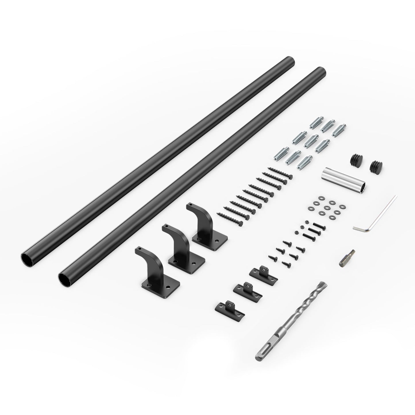 KFFKFF Wall Mounted Stair Handrail, 5ft Pipe Staircase Handrail, Black Galvanized Aluminum, 1.26 inch Pipe Diameter, Indoor & Outdoor Staircase Railing, Industrial Hand Rail for Steps,Safety Baluster