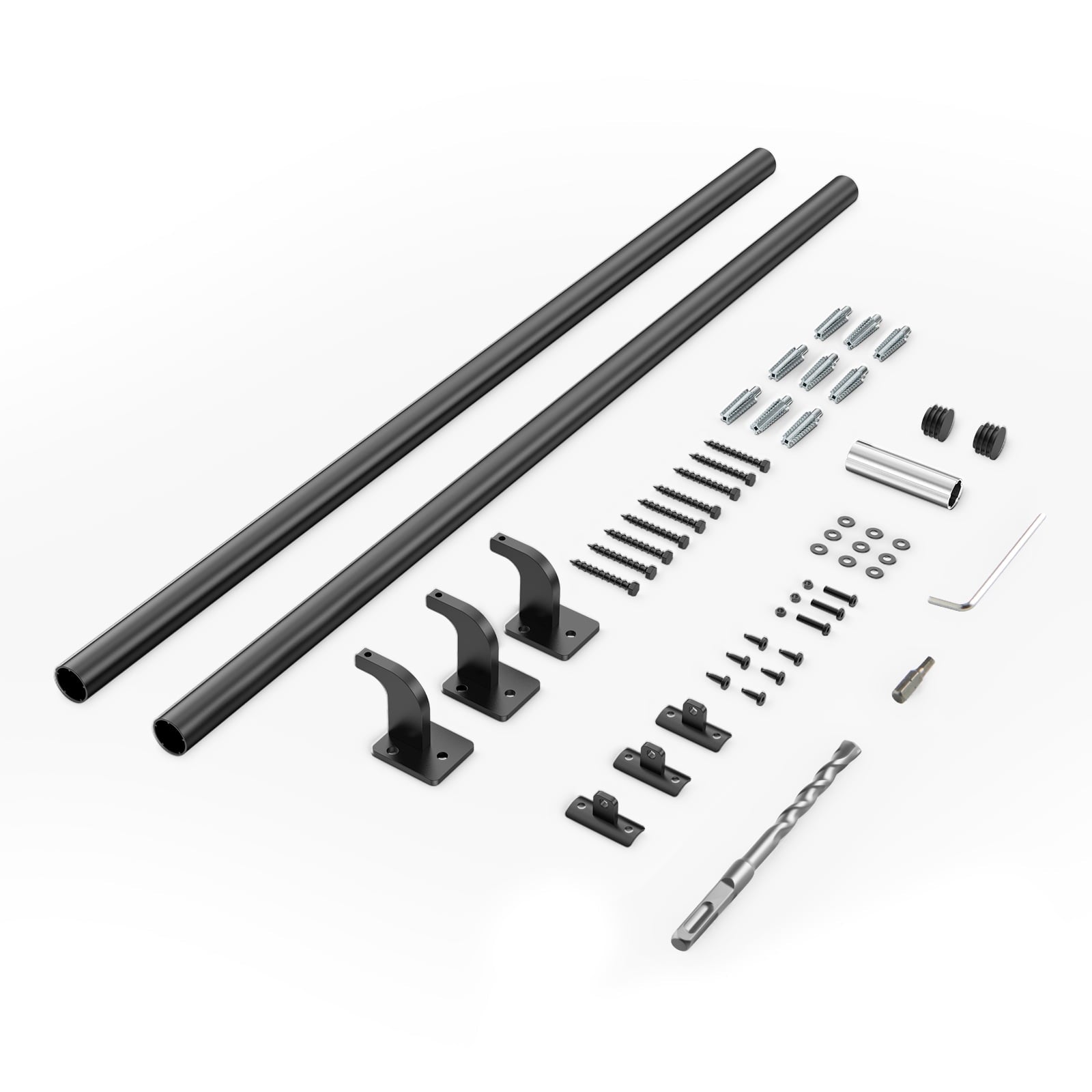 KFFKFF Wall Mounted Stair Handrail, 5ft Pipe Staircase Handrail, Black Galvanized Aluminum, 1.26 inch Pipe Diameter, Indoor & Outdoor Staircase Railing, Industrial Hand Rail for Steps,Safety Baluster