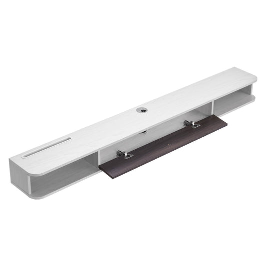 KFFKFF Wall-Mounted TV Stand, 70-inch Entertainment Hub with Wire Management, Contemporary Floating TV Ledge with Storage Unit, Particle Board Media Center for DVD Equipment, Cable Box