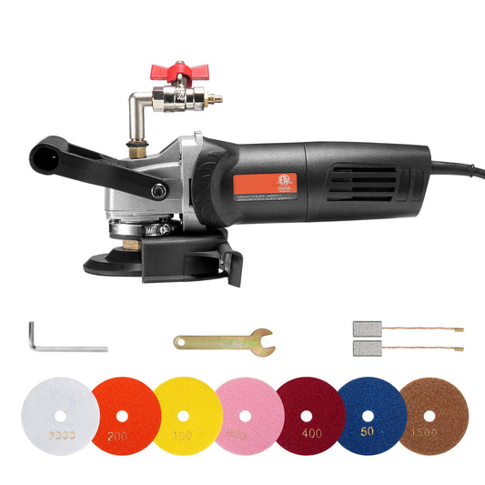 KFFKFF Wet Stone Polisher, 4-Inch for Granite, with 6-Speed Settings (1000-4000 RPM) & 7 Pads, 800W for Marble, Tile, Concrete Countertop Buffing