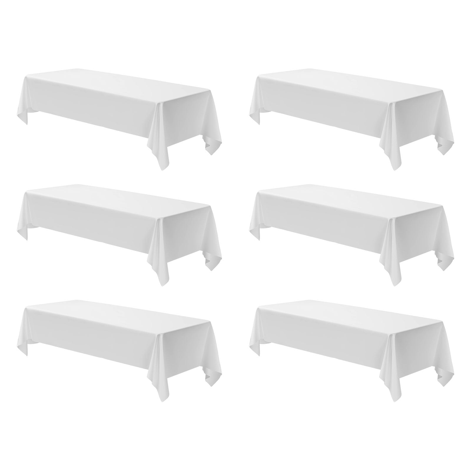 KFFKFF White Tablecloths for Rectangular Tables, 6 Pack, 60 x 102 Inches, Durable and Washable Polyester Fabric, Wrinkle-Resistant Table Covers for Events, Parties, and Banquets
