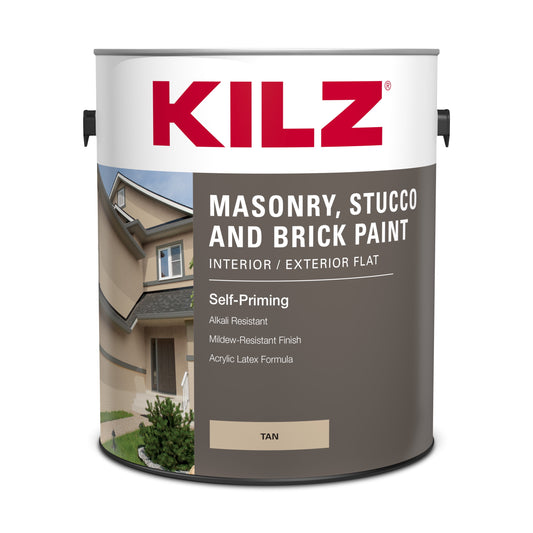 KILZ Self-Priming Masonry, Stucco and Brick Paint, Interior/Exterior, Flat, Tan, 1 Gallon