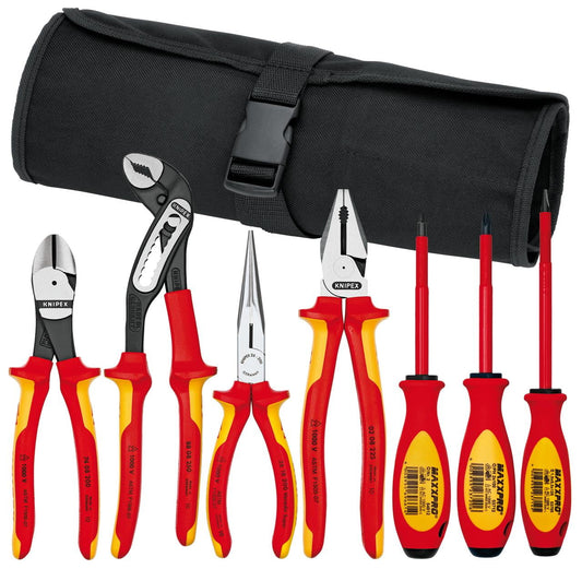 KNIPEX Tools 98 98 25 US, 1000V Insulated Pliers, Cutters, and Screwdriver Commercial Tool Set, 7-Piece