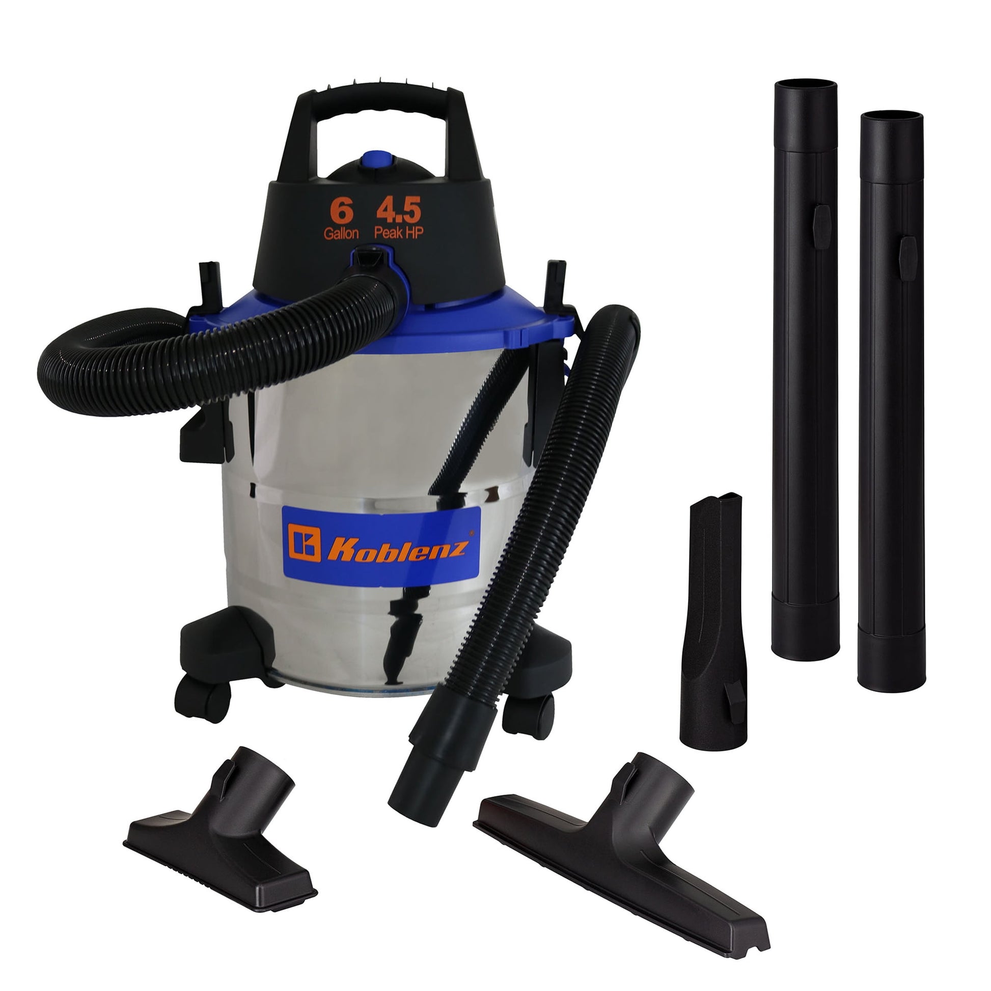 Koblenz WD-6L212SS Wd-6 L212 Ss 6-gal. Portable Wet/dry Vacuum With Blower, Stainless Steel And Blue, Wd-6 L212 Ss