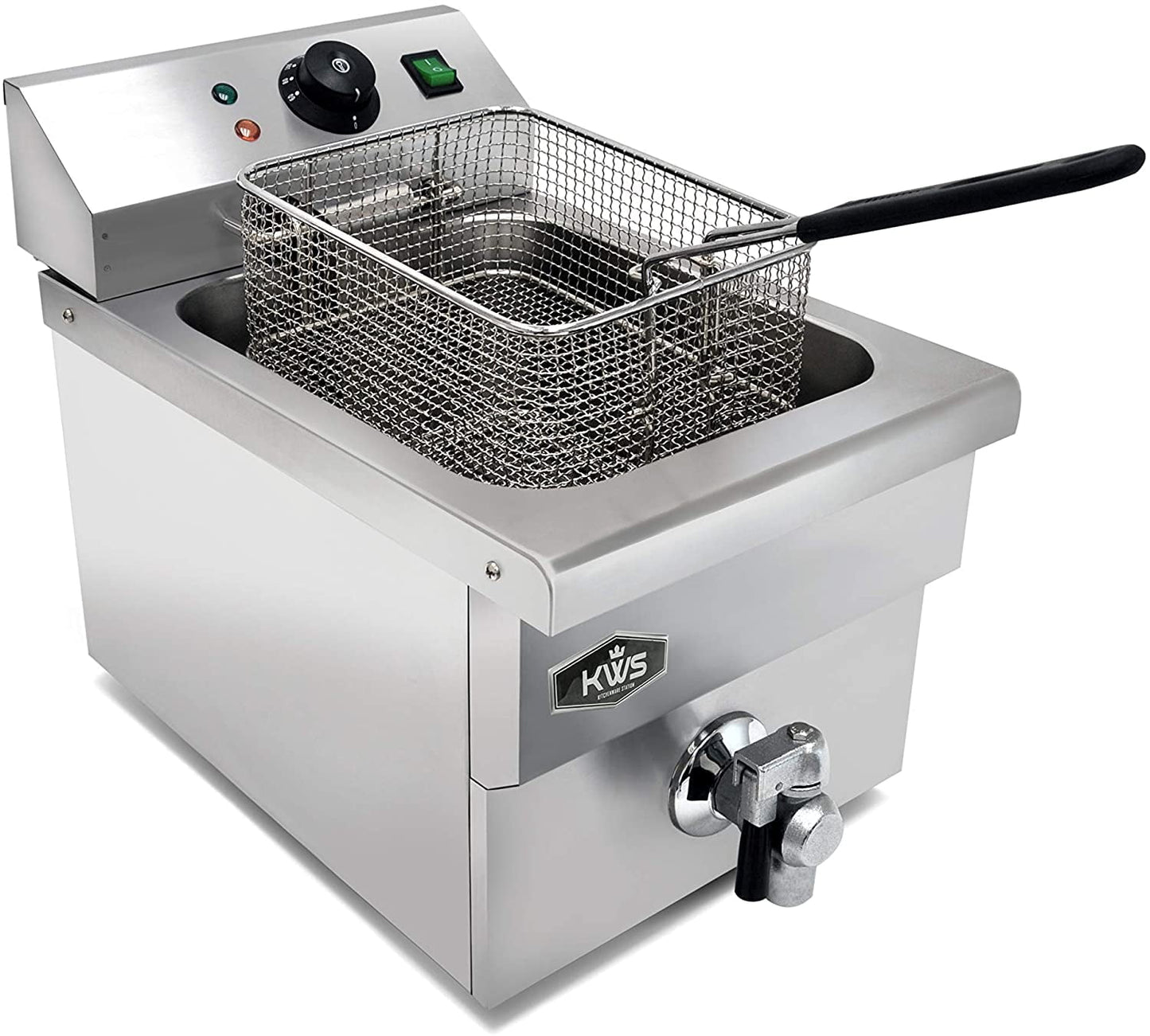 KWS DY-6 Commercial 1750W Electric Deep Fryer 5.7L Stainless Steel with Faucet Drain Valve System for Commercial and Home User