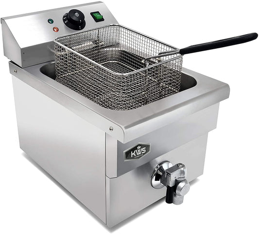 KWS DY-8 Commercial 1750W Electric Deep Fryer 7.57L Stainless Steel with Faucet Drain Valve System for Commercial and Home User