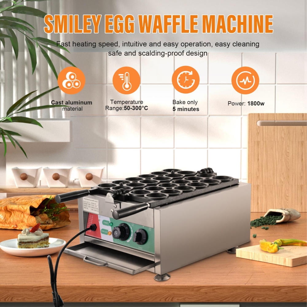 Kagrote Electric Smile Egg Waffle Machine, 1800W Egg Waffle Maker with Adjustable Timer & LED Lights, for Consistent Baking in Tea Shops