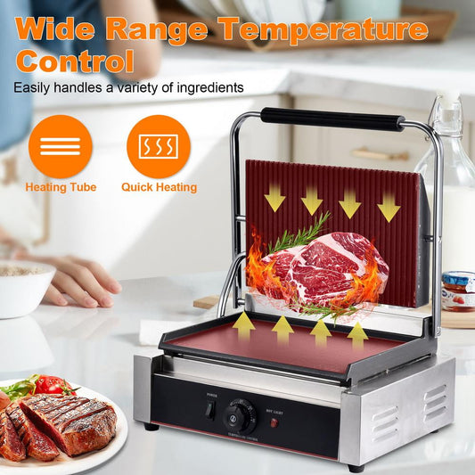 Kagrote Toaster Sandwich Maker, Electric 1200W Sandwich Press Maker, Sandwich Toaster with Grooved Top in Silver for Commercial and Home Use