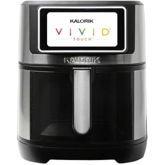 Kalorik Air Fryer VIVID TOUCH Series 7 Quart Capacity with High-Resolution Touchscreen 200 Cooking Presets in 12 Food Categories with View Window, 1500-Watts, Stainless Steel