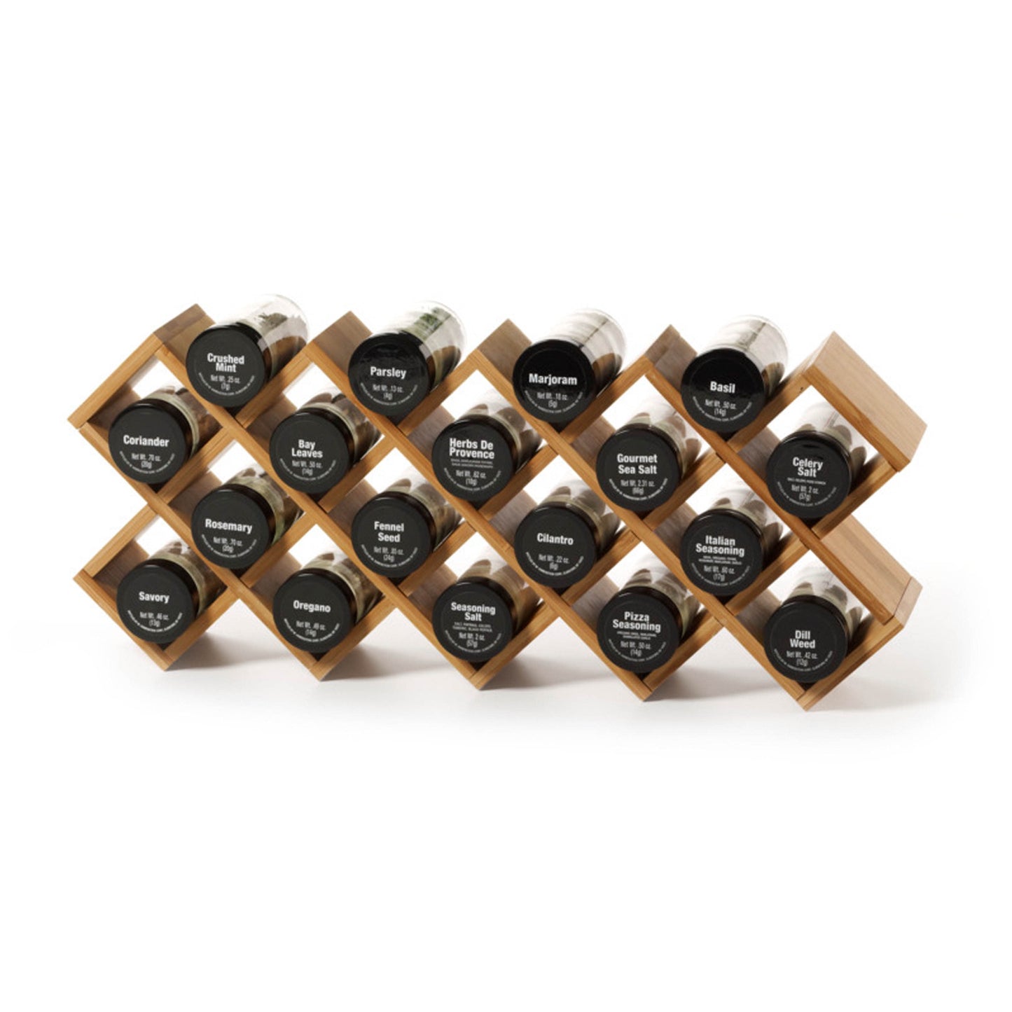 Kamenstein Prefilled 14-Jar Criss Cross Spice Rack in Grey Wash, Spices and Jars Included