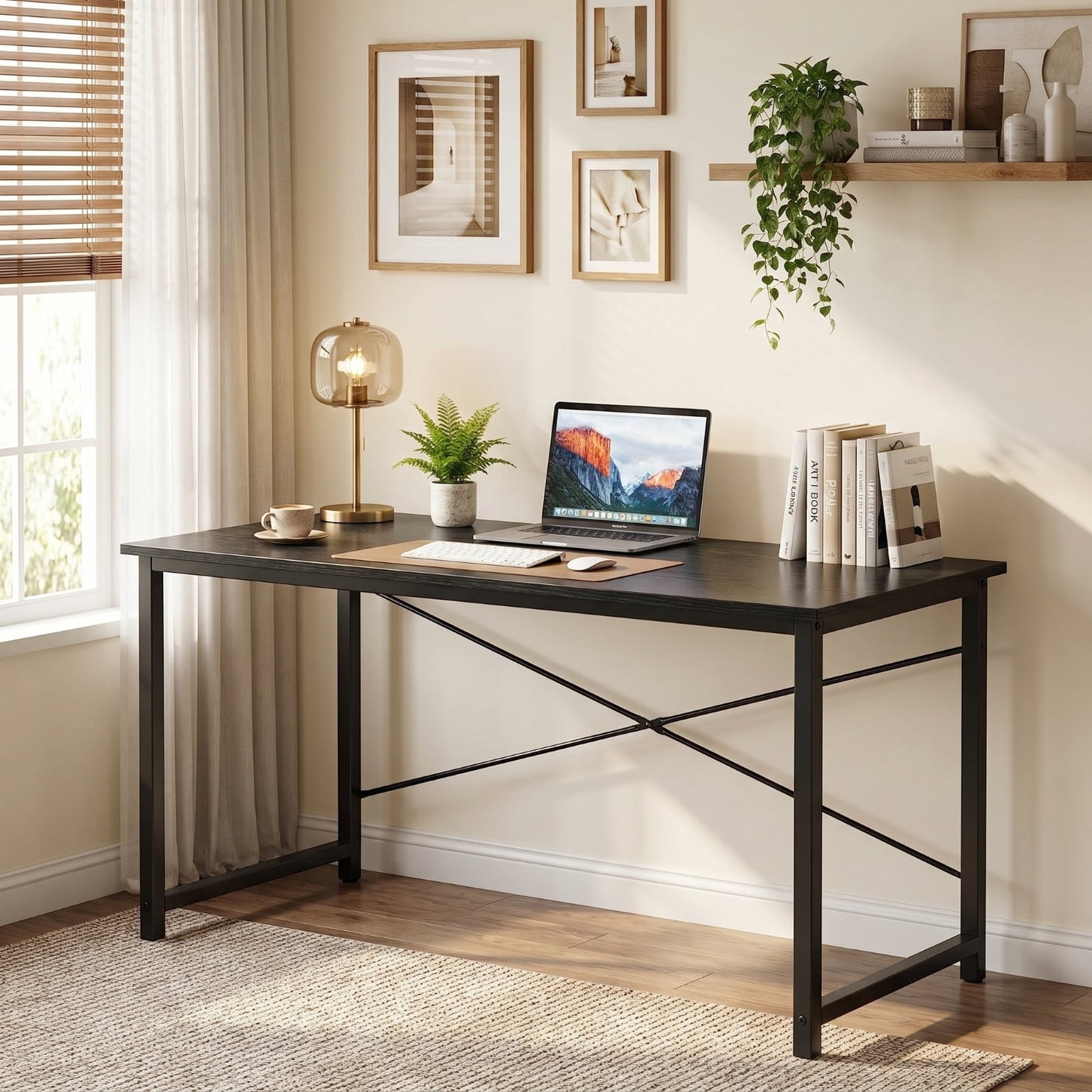 Kelno 55 Inch Computer Desk Home Office Writing Study Desk Gaming Tableï¼ŒBlack