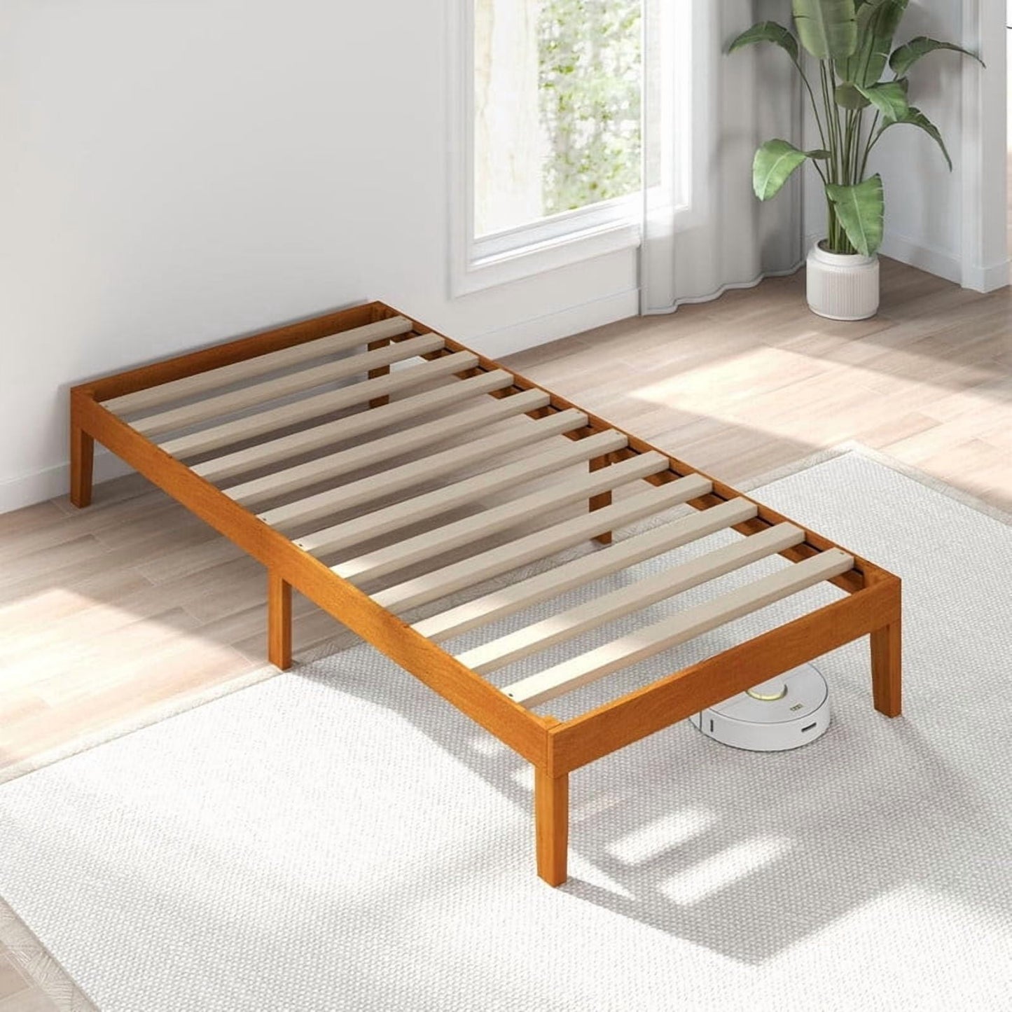 Kelno Bed Frame Twin Size Bed Frame with Wood Slat Support, Natural Pine