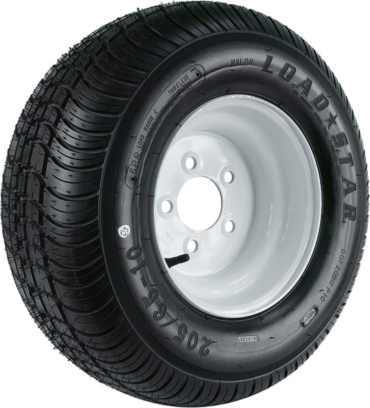 Kenda Loadstar 10x6"/5x4.5" Wheel with White Powder-Coat Pinstripe Finish LRC and Trailer Tire Assembly 205/65-10