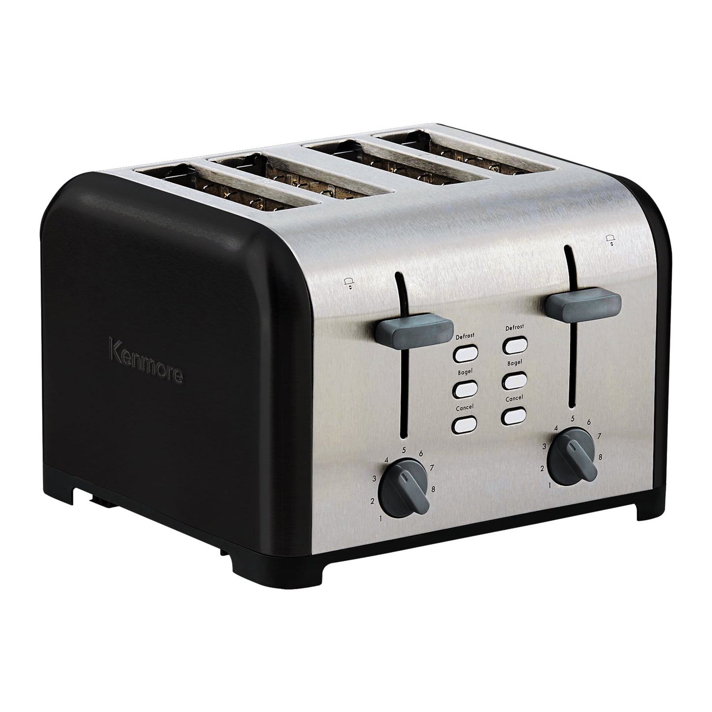 Kenmore 4-Slice Black Stainless Steel Toaster, Dual Controls, Wide Slot