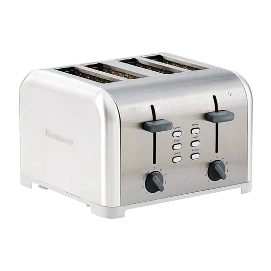 Kenmore 4-Slice White Stainless Steel Toaster, Dual Controls, Wide Slot