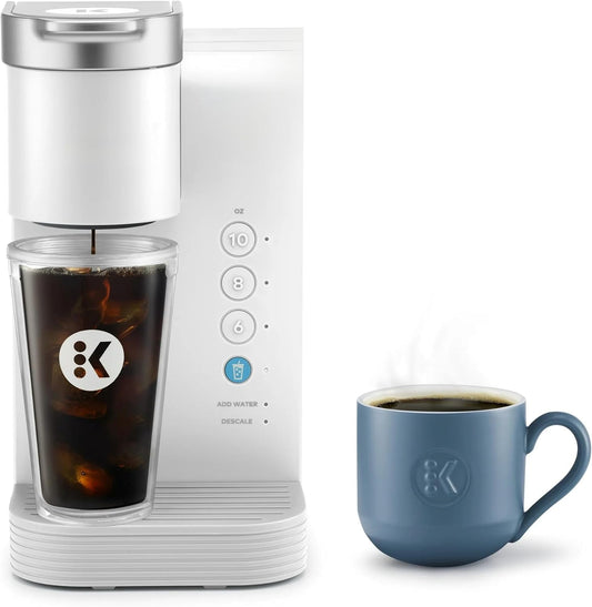 KeurigK K-Iced Essentials Coffee Maker, Iced and Hot Single-Serve KCup Pod Brewer with Removable Reservoir and Auto-Off, Energy Efficient, Includes K Iced Tumbler, Compact, White
