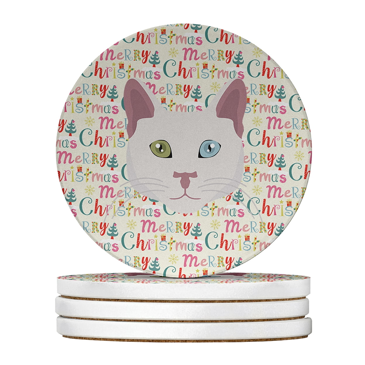 Khao Manee Cat Christmas Large Sandstone Coasters Pack of 4 4 in x 4 in