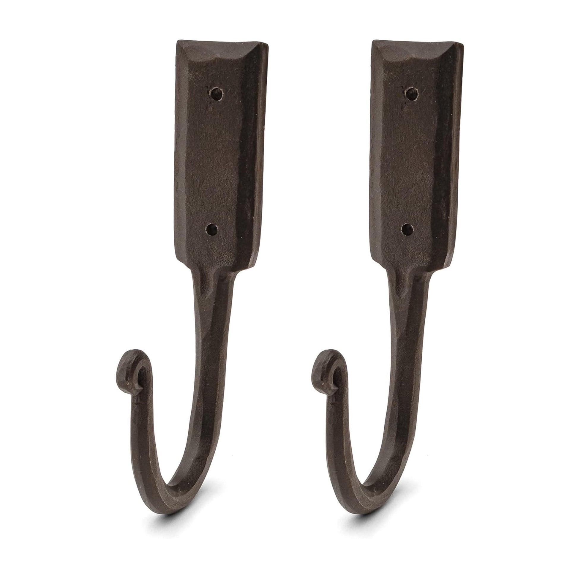 Kings County Tools Coat Hooks Heavy Duty 2-Pack - Large 6.5â€ Handmade Rustic Iron Wall Hooks, Black