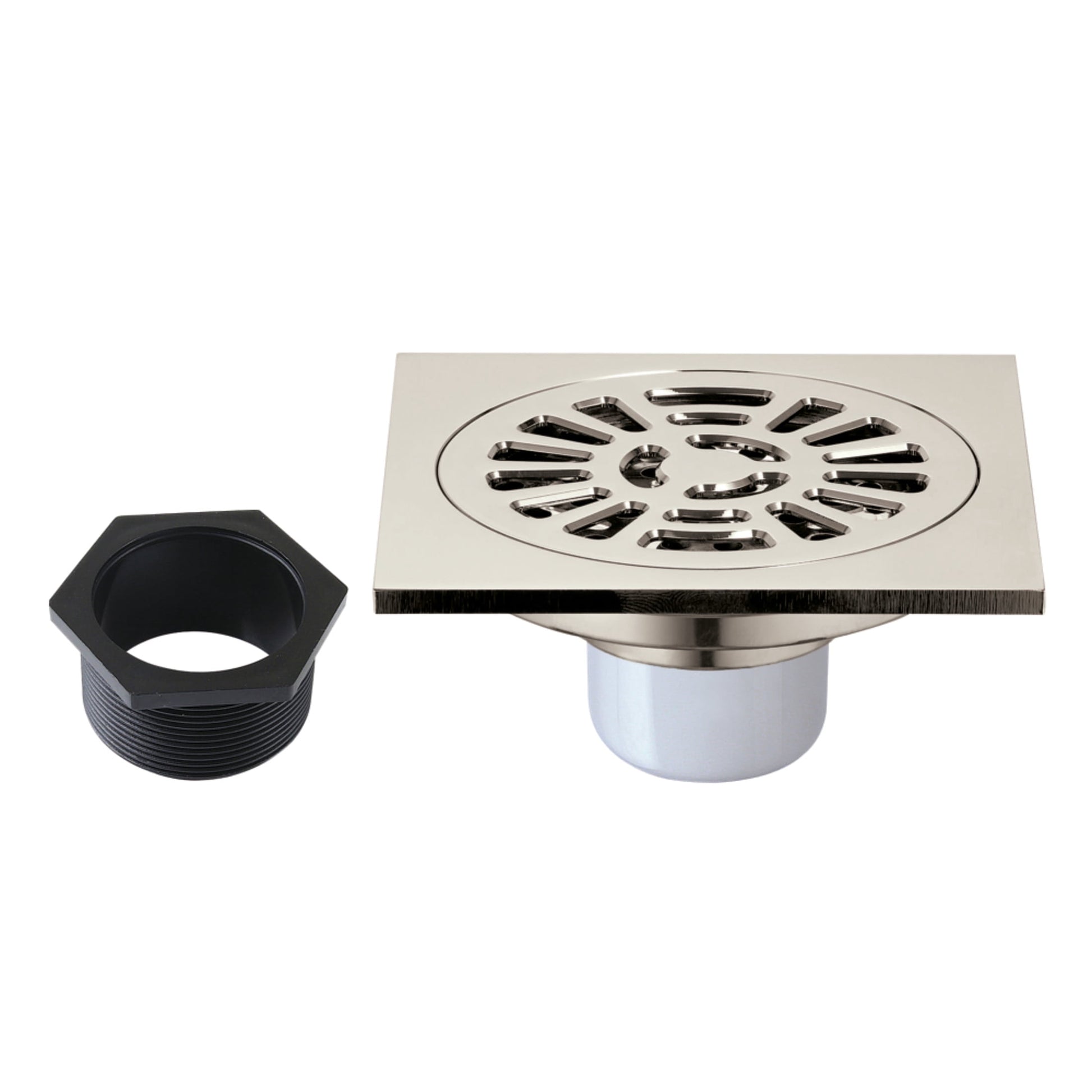 Kingston Brass BSF4267PN Watercourse 4-Inch Brass Square Grid Shower Drain with Hair Strainer in Polished Nickel