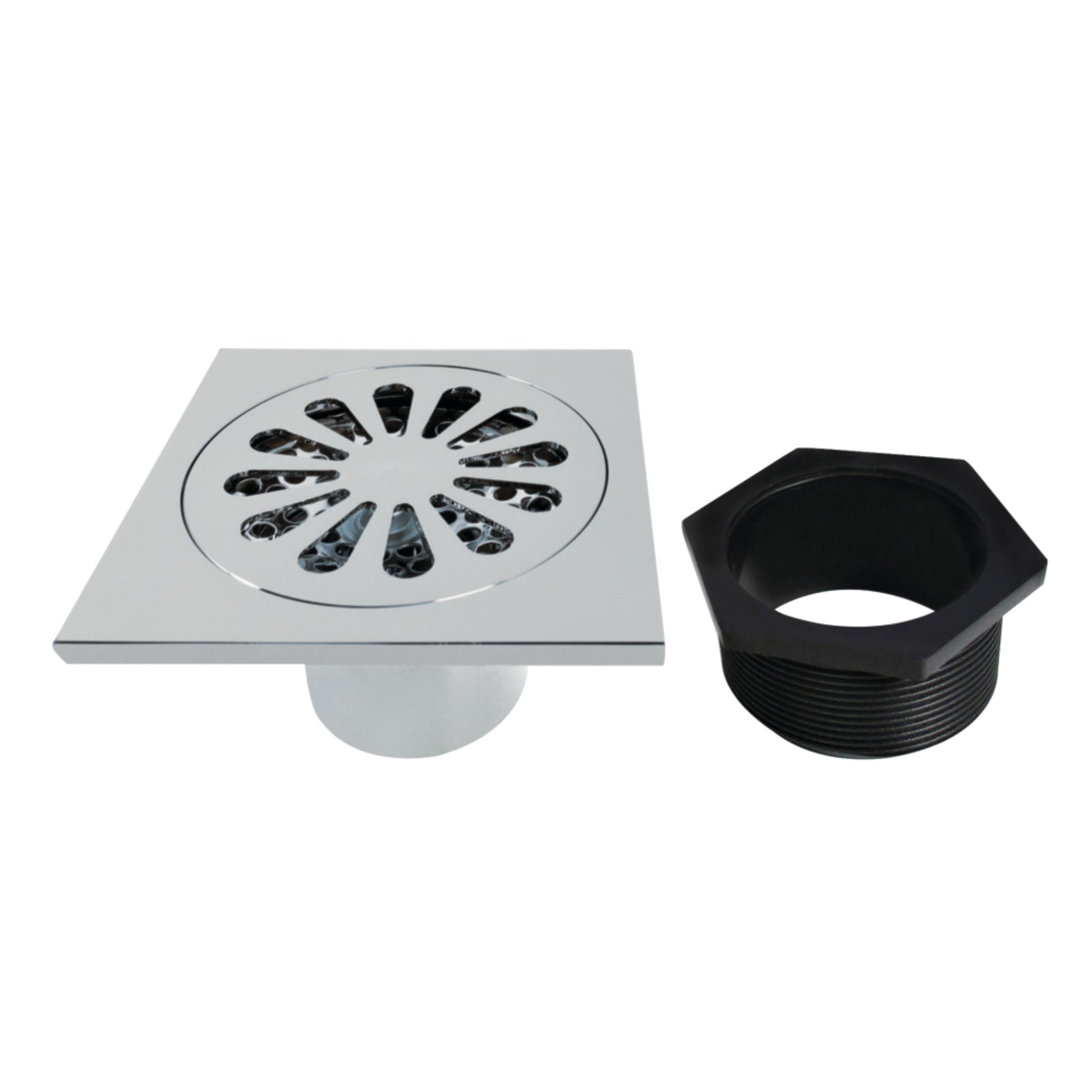 Kingston Brass BSF4161C Watercourse Sunburst 4-Inch Brass Square Grid Shower Drain with Hair Strainer in Polished Chrome