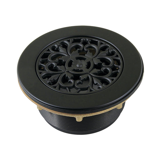 Kingston BSFT4130 Watercourse 4-1/4-Inch Brass Round Grid Shower Base Drain with Flange in Matte Black