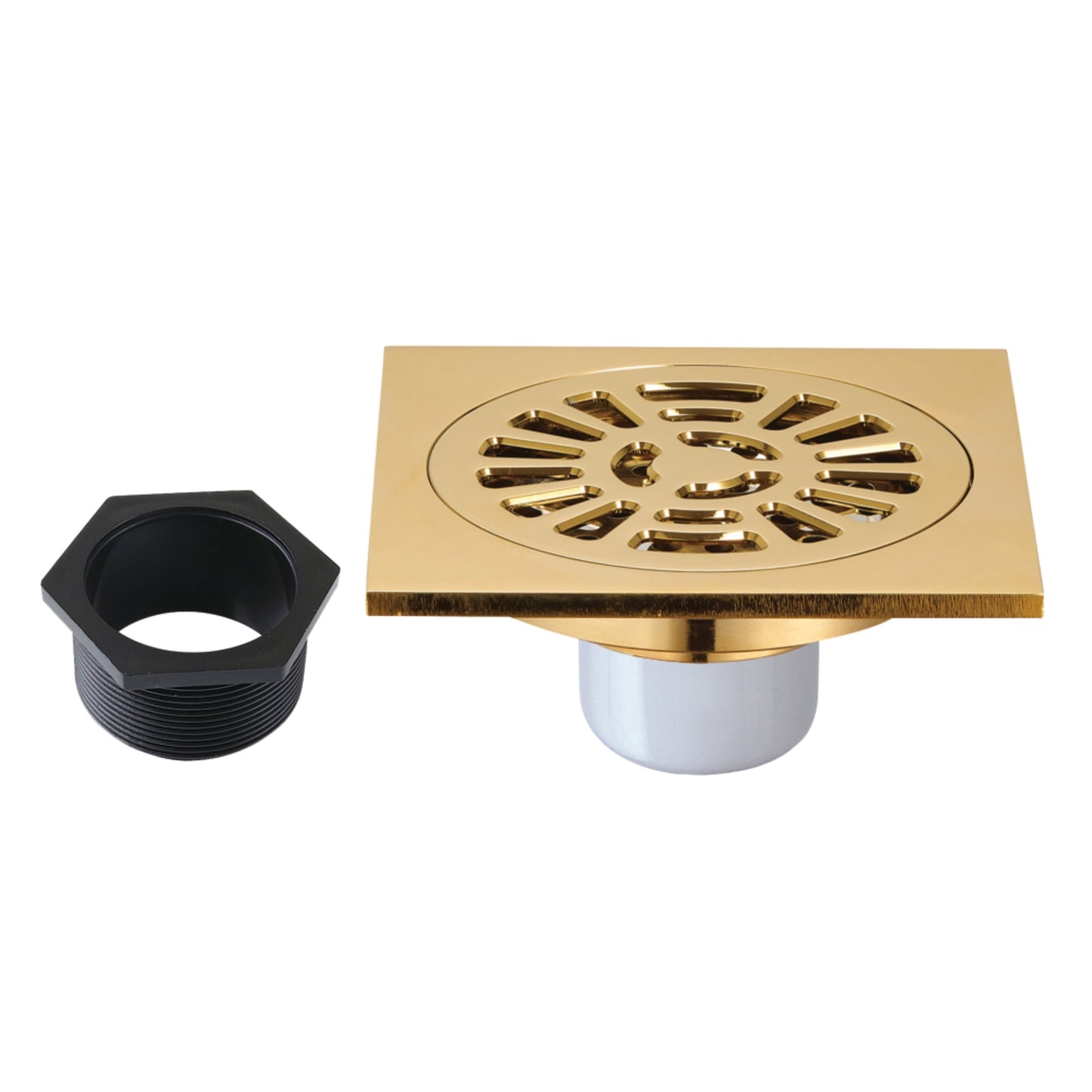 Kingston Brass BSF4267BB Watercourse 4-Inch Brass Square Grid Shower Drain with Hair Strainer in Brushed Brass
