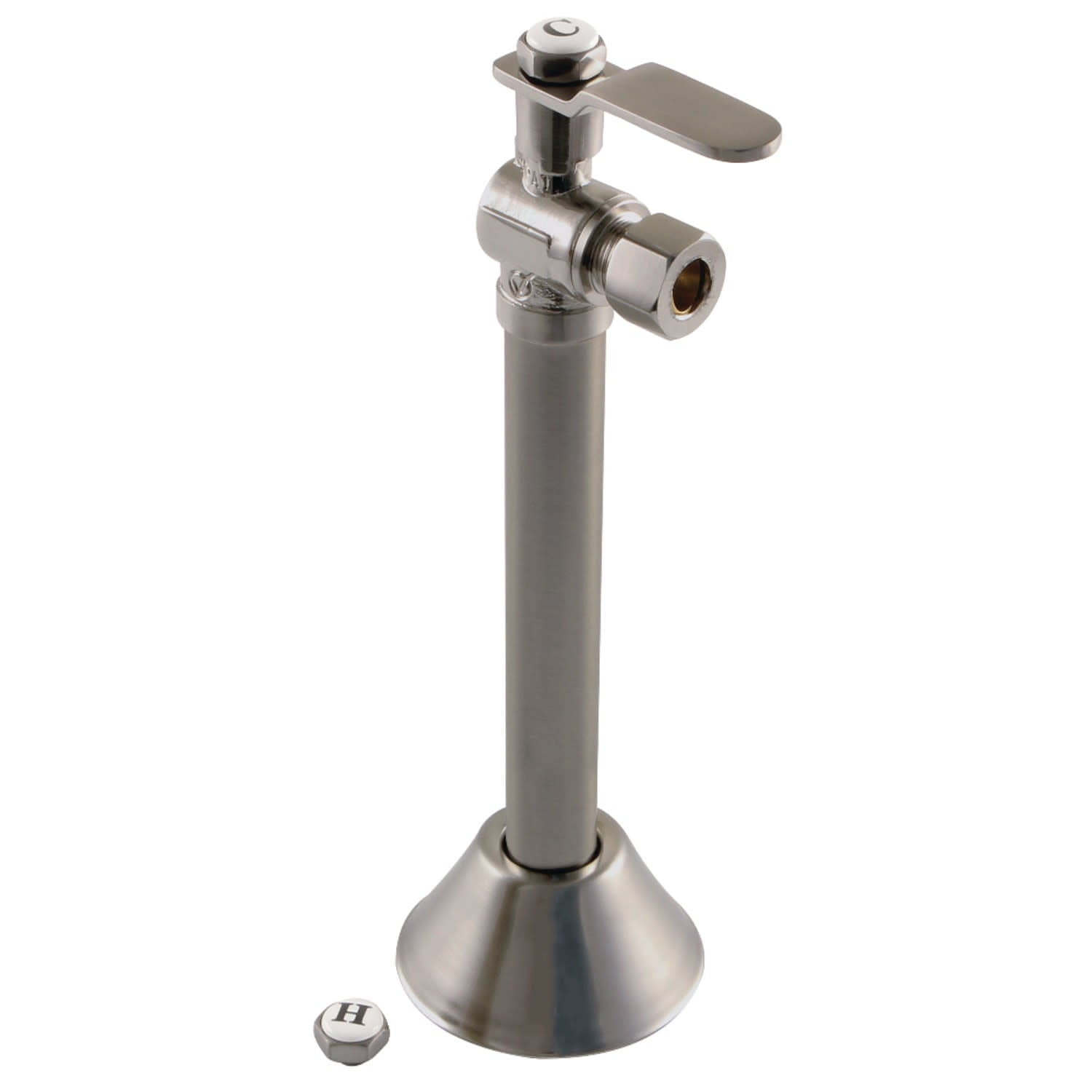 Kingston Brass CA8320BN 1/2" Sweat x 3/8" OD Comp Angle Shut Off Valve with 5" Extension, Brushed Nickel
