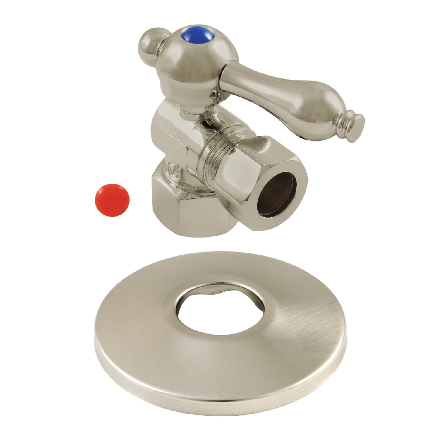 Kingston Brass CC44408K 1/2" FIP x 1/2" OD Comp Quarter-Turn Angle Stop Valve with Flange, Brushed Nickel