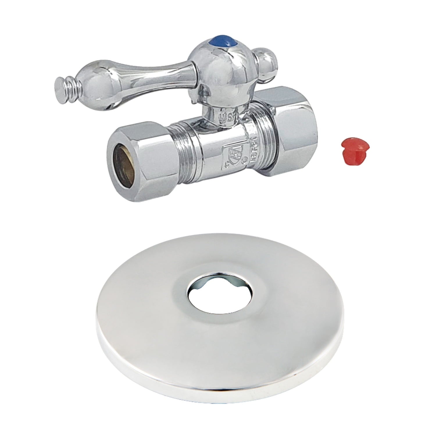 Kingston Brass CC44451K 5/8" OD Comp x 1/2" OD Comp Quarter-Turn Straight Stop Valve with Flange, Polished Chrome