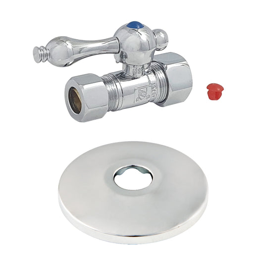 Kingston Brass CC44451K 5/8" OD Comp x 1/2" OD Comp Quarter-Turn Straight Stop Valve with Flange, Polished Chrome