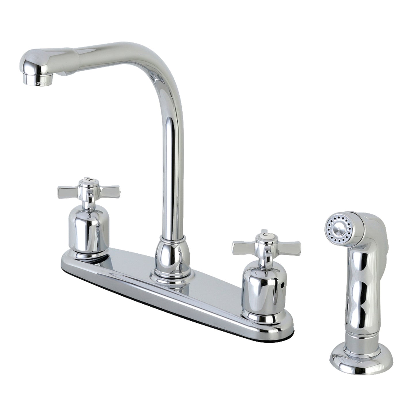 Kingston FB751ZXSP Millennium Two-Handle 4-Hole 8" Centerset Kitchen Faucet with Side Sprayer in Polished Chrome