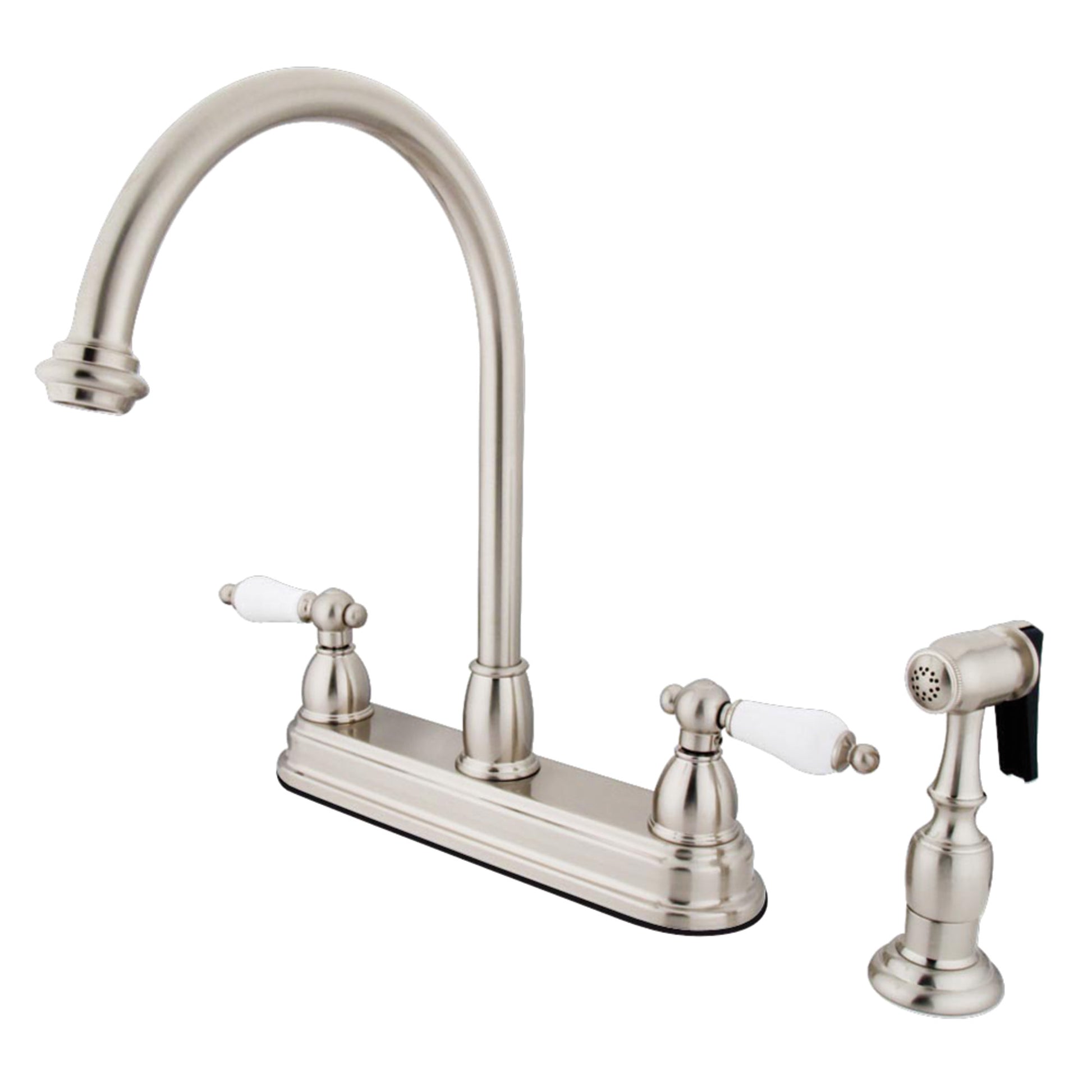 Kingston KB3751PLBS Restoration Two-Handle 4-Hole 8" Centerset Kitchen Faucet with Brass Sprayer in Polished Chrome