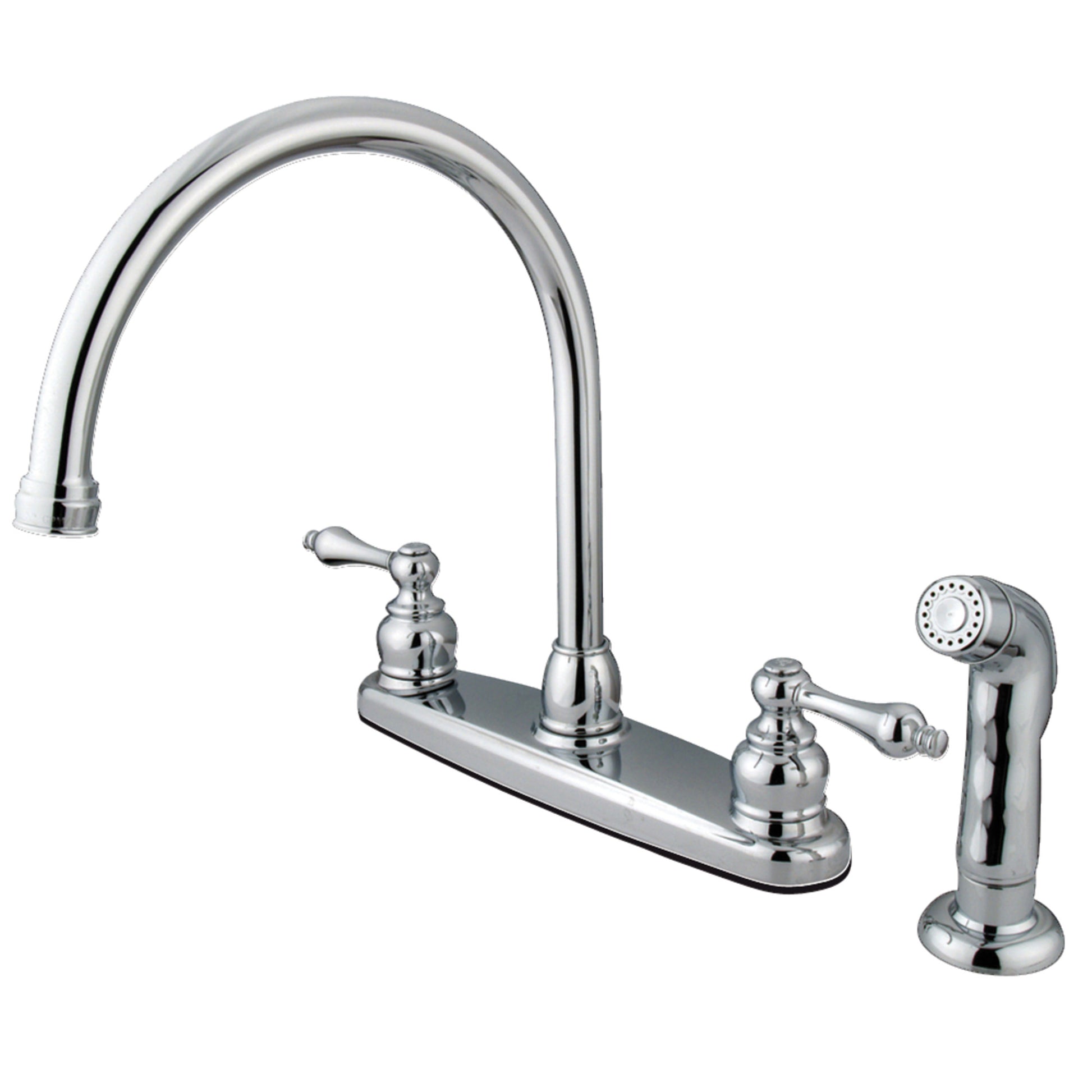 Kingston KB721ALSP Vintage Two-Handle 4-Hole 8" Centerset Kitchen Faucet with Side Sprayer in Polished Chrome