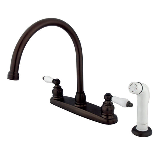 Kingston KB725 Vintage Two-Handle 4-Hole 8" Centerset Kitchen Faucet with Side Sprayer in Oil Rubbed Bronze