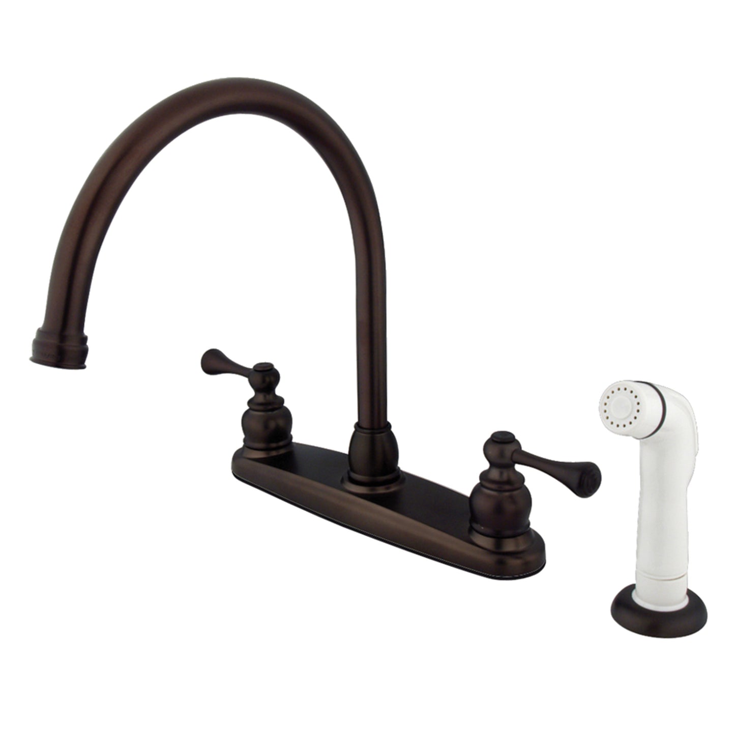 Kingston KB725BL Vintage Two-Handle 4-Hole 8" Centerset Kitchen Faucet with Side Sprayer in Oil Rubbed Bronze