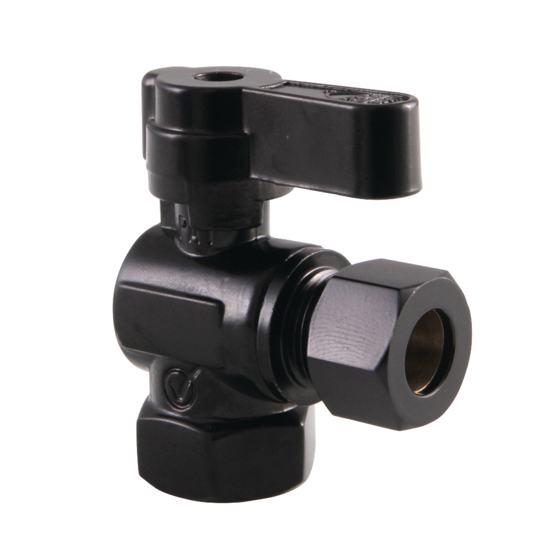 Kingston Brass KF3310MB 3/8-Inch FIP x 3/8-Inch O.D. Comp Quarter-Turn Angle Shut-Off Valve in Matte Black
