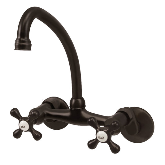 Kingston Brass KS214ORB Kingston Double-Handle 2-Hole Wall-Mount Bridge Kitchen Faucet in Oil Rubbed Bronze