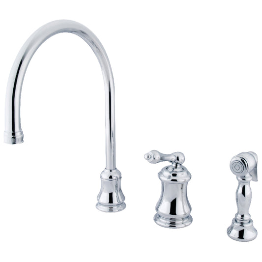 Kingston Brass KS3811ALBS Restoration Single-Handle 3-Hole Widespread Kitchen Faucet with Brass Sprayer in Polished Chrome