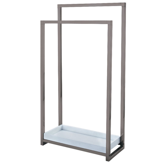 Kingston Brass SCC8268 Edenscape 33-5/8 Inch Freestanding Pedestal 2-Tier Towel Rack with Wooden Shelf in Brushed Nickel