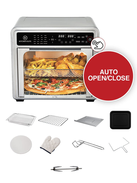 Kitchen Elite 30QT French Door Air Fryer Oven | 20-in-1 Multi-Function Convection Oven with Automatic Touch Door, Rotisserie, Dehydrator, Pizza Stone | 5 Heating Elements up to 450°F | 9 Accessories