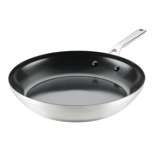 KitchenAid 12" Stainless Steel 3-Ply Base Ceramic Nonstick Induction Frying Pan, Dishwasher Safe, Oven Safe to 500Â°F,  Stainless Steel