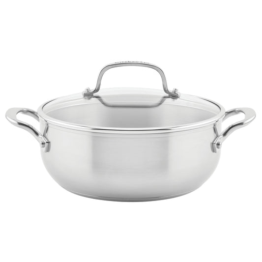 KitchenAid 3-Ply Base 4 Quart Stainless Steel Induction Casserole with Lid, Metal Utensil and Dishwasher Safe and Oven Safe to 500Ã‚Â°F, Brushed Stainless Steel