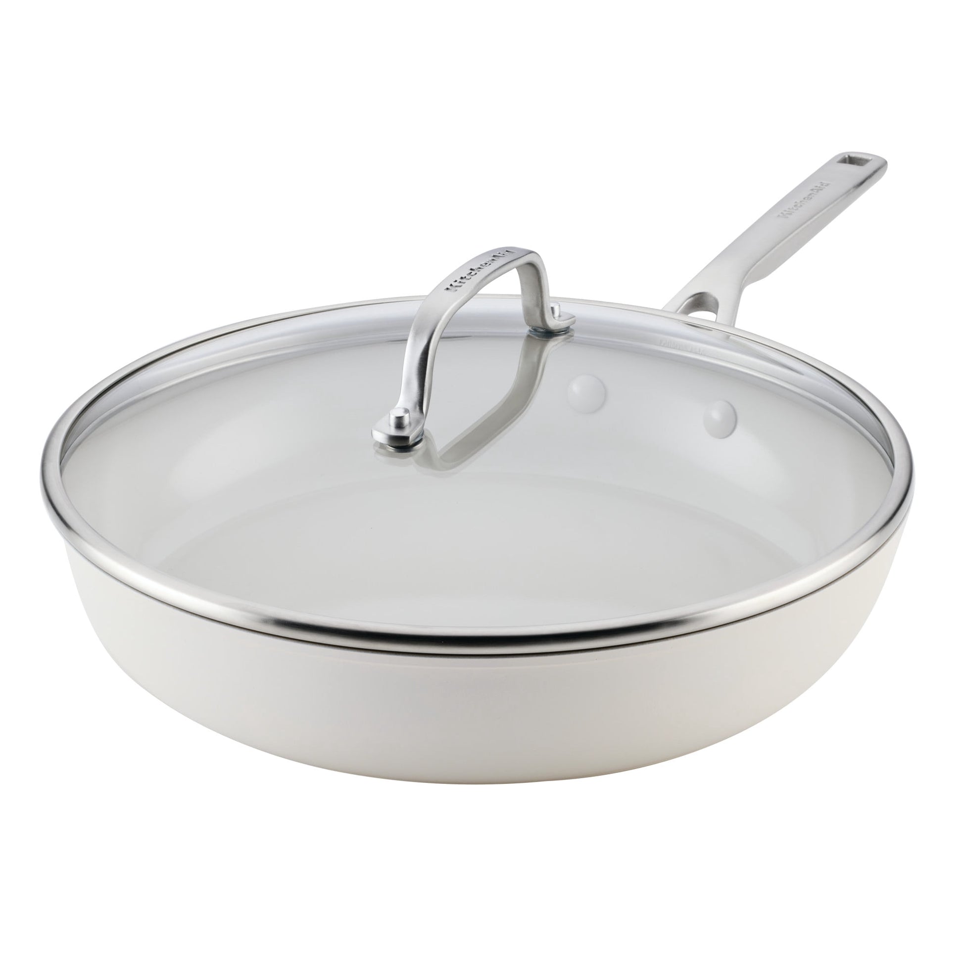 KitchenAid Hard-Anodized 12.25 Inch Ceramic Induction Skillet with Lid, Dishwasher Safe and Oven Safe to 500Â°F, Porcelain White