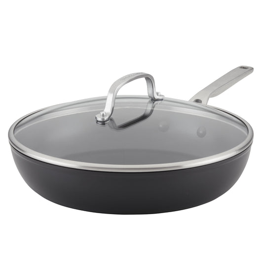 KitchenAid Hard-Anodized 12.25 Inch Induction Nonstick Frying Pan with Lid, Dishwasher Safe and Oven Safe to 500Â°F, Matte Black