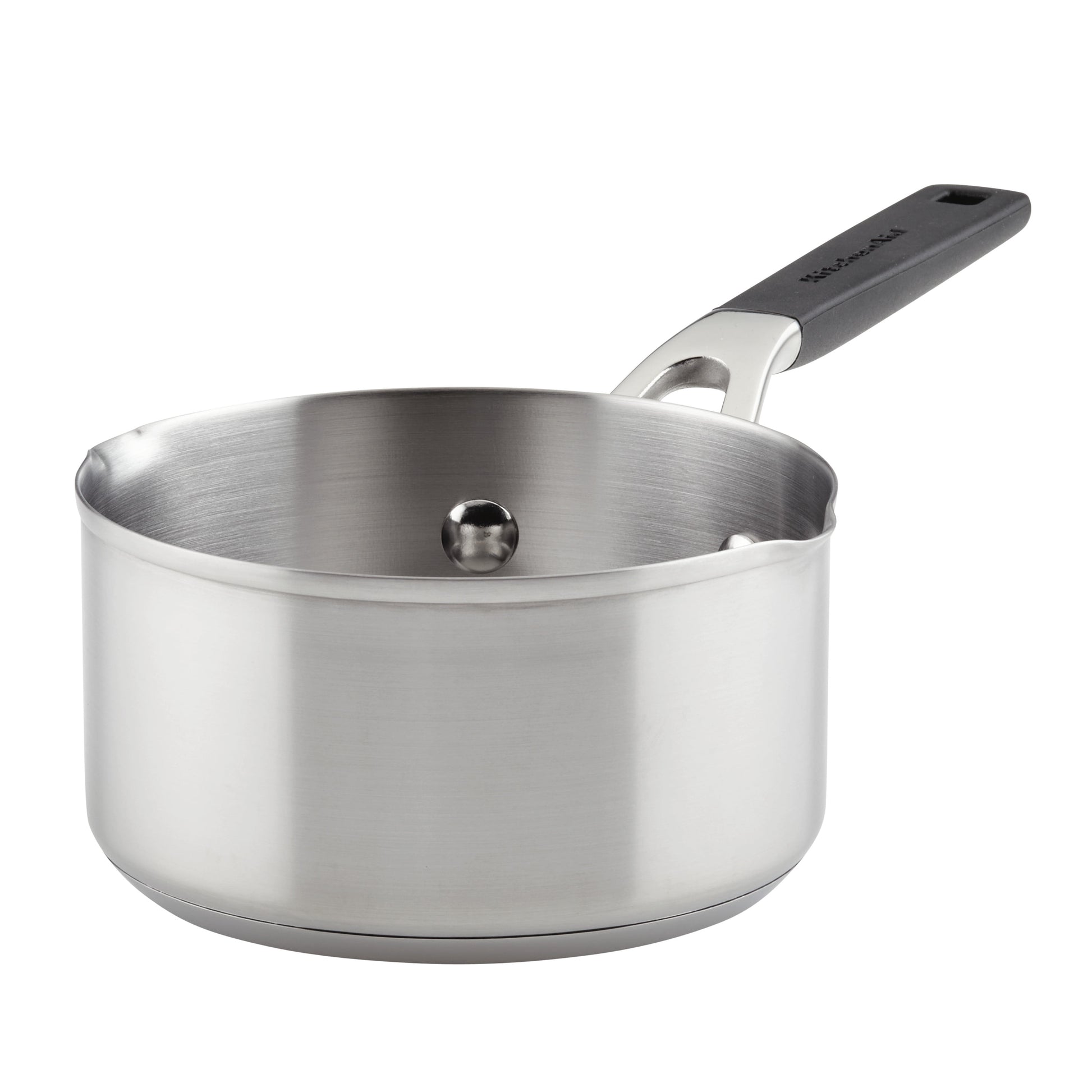 KitchenAid Stainless Steel 1 Quart Induction Sauce Pan with Pour Spouts Metal Utensil and Dishwasher Safe, Brushed Stainless Steel