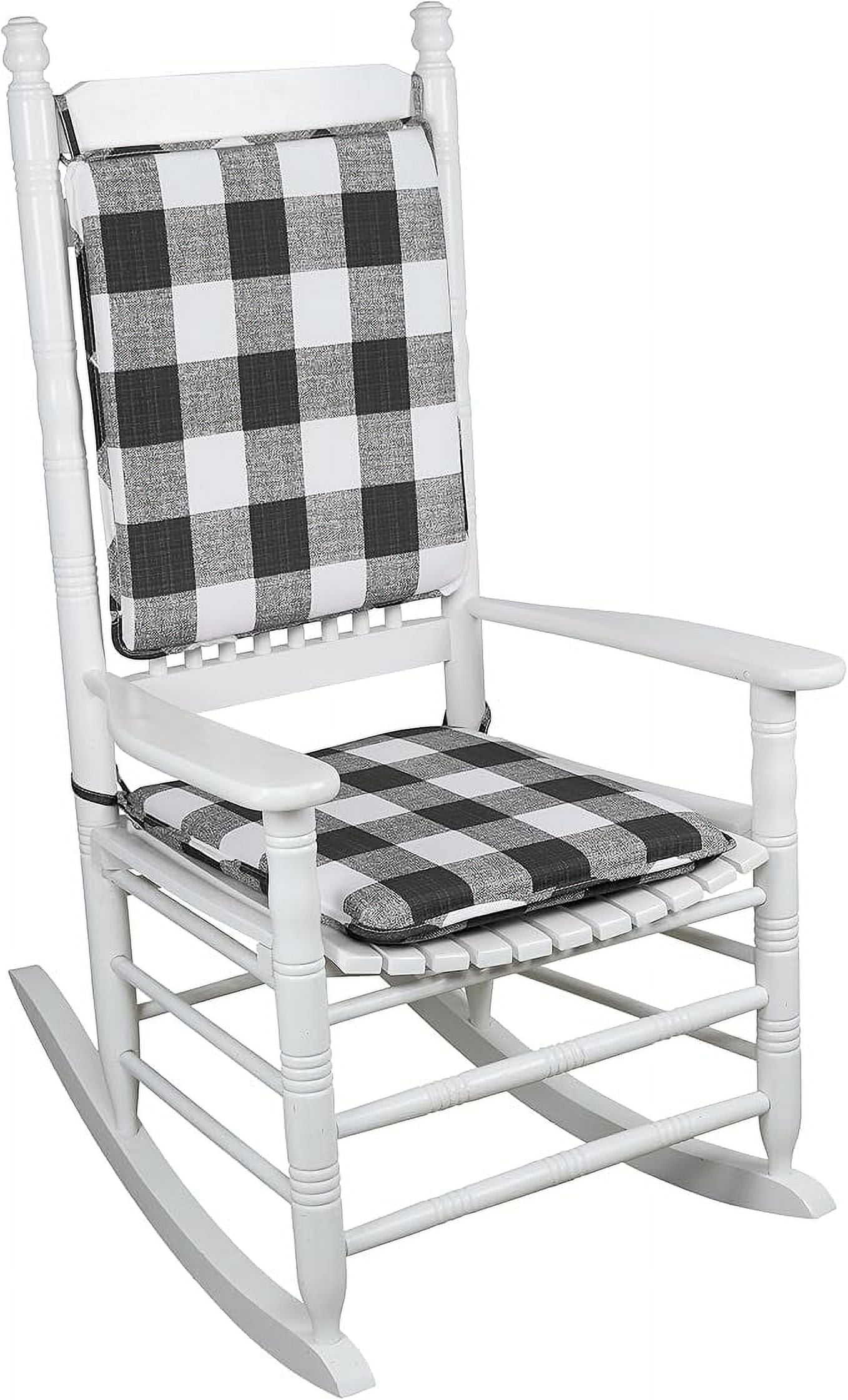 Klear Vu Porch Rocking Chair Cushions Set, Suitable for Living Room Rockers, Stylish Seat and Back Pads Include Fabric Ties, 20" X 17" X 2â€, Black/White
