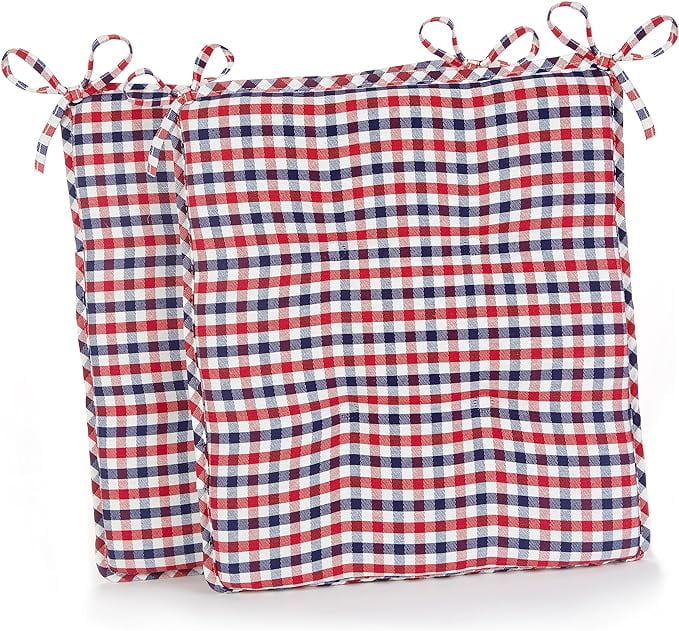 Klear Vu Porch Rocking Chair Cushions Set, Suitable for Living Room Rockers, Stylish Seat and Back Pads Include Non-Slip Bottom + Fabric Ties, 20" X 17" X 2â€, Red White Blue