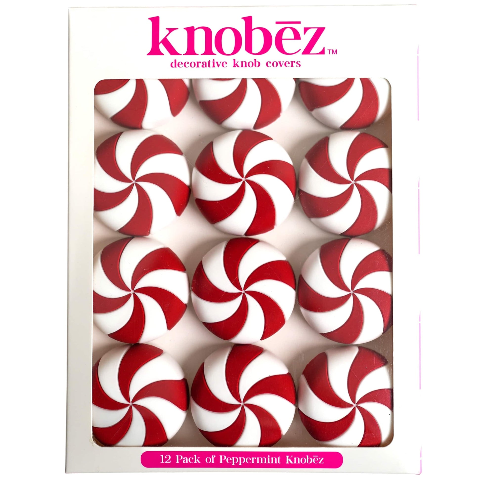 KnobÄ“z: Decorative Knob Covers - Red Peppermint - 12pk - Stretch Over Hardware Decorations, Holiday-Winter-Christmas, Kitchen-Bathroom-Dressers-Home